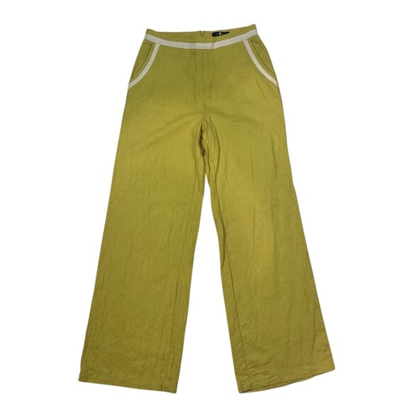 7 For All Mankind Linen Trouser Pants Size Small Golden Mustard High Rise 83147 - Picture 5 of 11